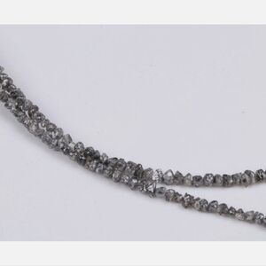 Sparkly Natural Gray Salt & Pepper Raw Diamond Bead Necklace W Sterling Silver